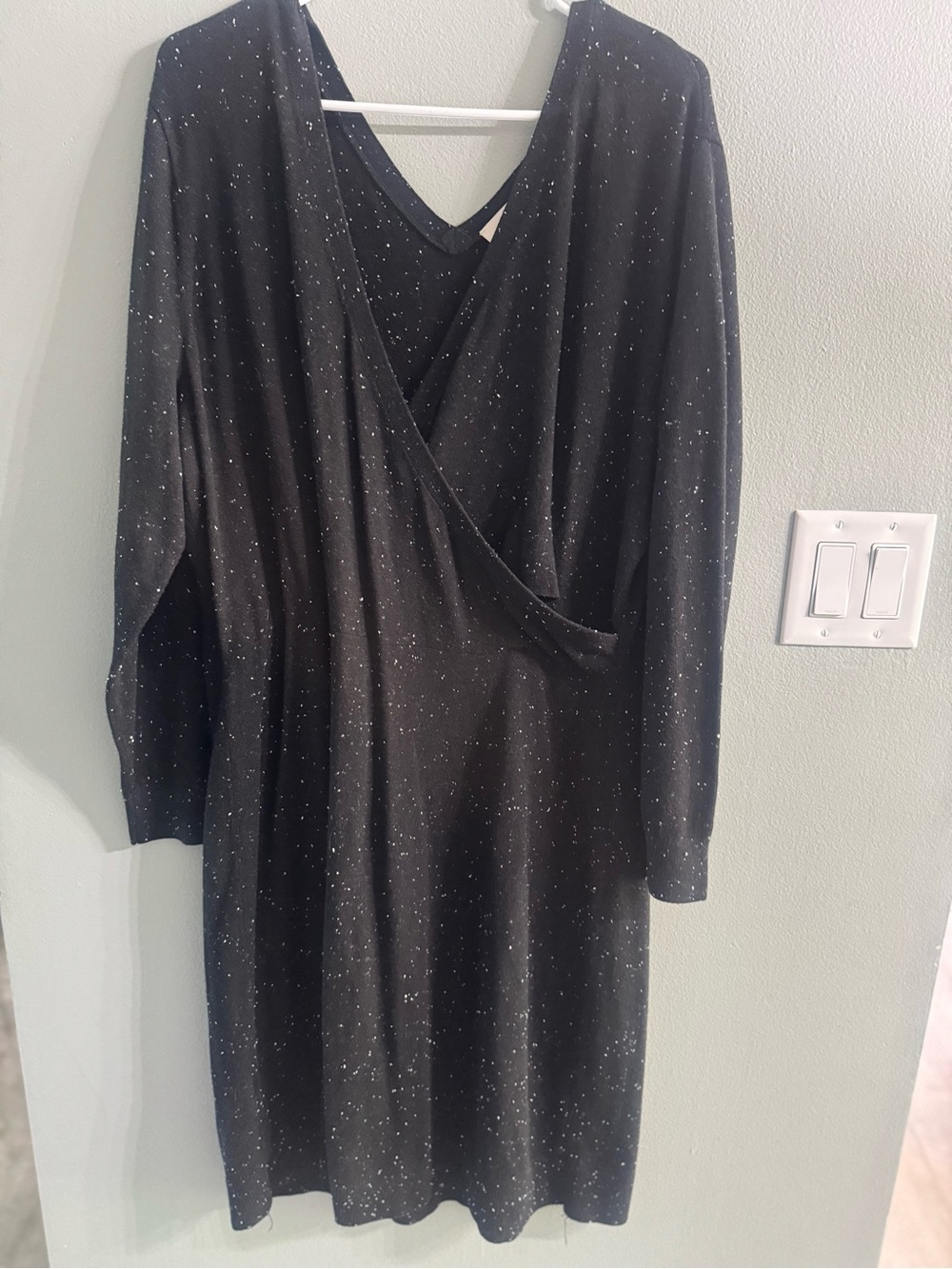 LOFT Black Speckled Wrap-Front Long Sleeve Dress